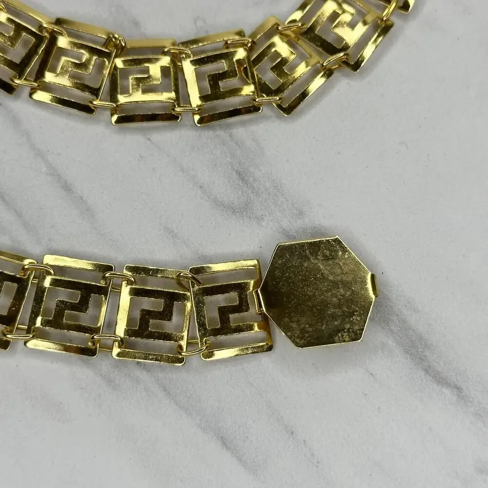 Vintage Greek Key Gold Tone Chain Belt XS Small (S) ✨